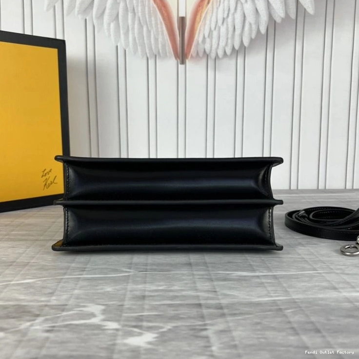 Vintage HOT Black Leather Bag Fendi Calf In Peekaboo Mini Cut 0719